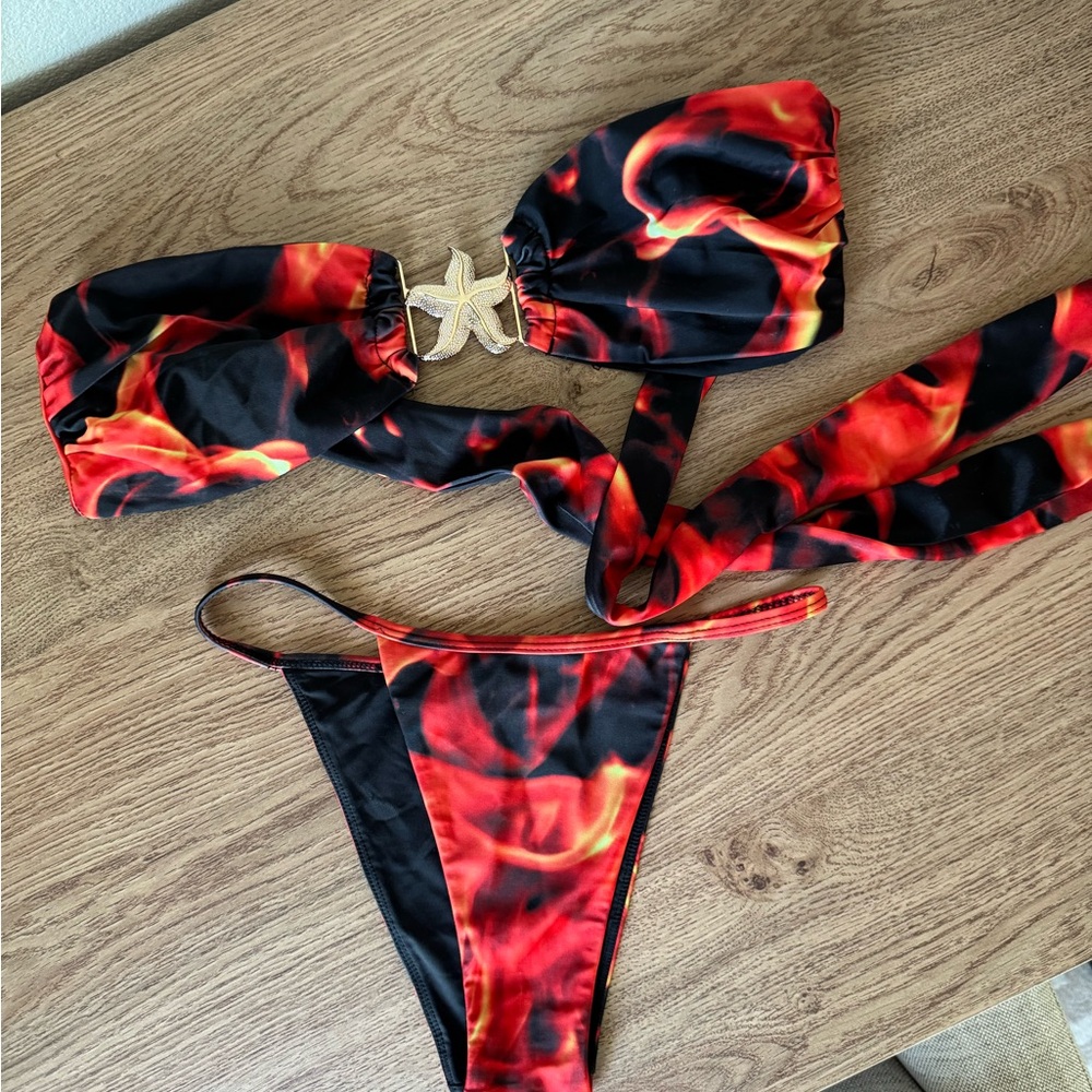 ALT. Fiery Red and Black Bikini Set